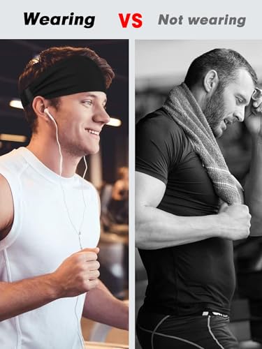 Image of AWUMBUK Sports Headbands for Men, Sweat Bands Headbands Men Absorbent Head Band Stretchy Sweatbands 5 Pack Hair Band Workout Football Running Cycling Fitness (Dark Blue)