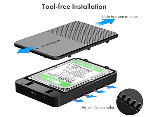USB 3.0 External 2.5-inch SATA Hard Drive Enclosure - ElecGear Aluminum Caddy Case for Large 2,5? HDD SSD SSHD, Thickness of 15mm, 12.5mm, 9.5mm and 7mm with Type A Cable and Type C Adapter Converter