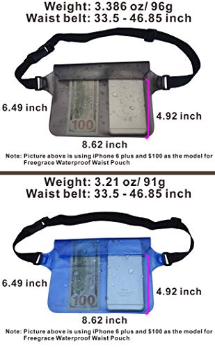 Freegrace Premium Waterproof Waist Pouches Set - Best Way To Keep Your Phone And Valuables Dry And Safe - Perfect For Boating Swimming Snorkeling Kayaking Beach Pool Water Parks (Gray + Blue) #TOP1