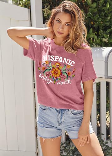 Hispanic Heritage Month Shirts Women Latino Celebrate Shirt Funny Mexican Floral Graphic T-Shirts Spanish Tees Tops4