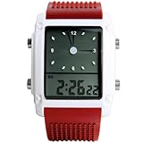 HONKERW orologio Orologio digitale impermeabile a LED con doppio fuso orario, orologio elettronico unisex, un regalo eccellente for compleanni, feste e celebrazioni smartwatch(Rot)