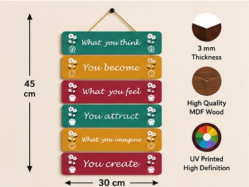 Image of Motivational Quote Wall Hanging for Home Decor | What You Think You Become, What You Feel You Attract, What You Imagine You Create MDF Wooden Wall Art | Office, Living Room & Meditation Decor (WH-48)
