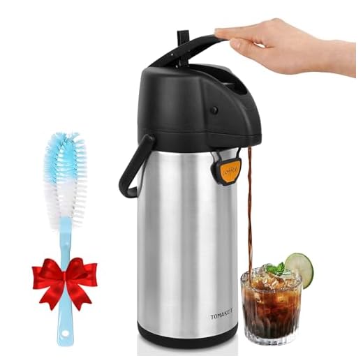 TOMAKEIT Airpot Coffee Carafe Thermal 3L(102 Oz) Insulated Stainless Steel Large Beverage Dispenser Lever Action For Hot/Cold Water