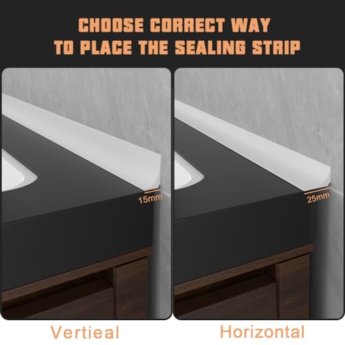 1 m Silikon-Dichtungsstreifen für Duschwannen, Kantenabdichtung, Spaltdichtung, Schwelle, Nassraum, Boden, Wassersperre, Spritzschutz für Badewanne, Arbeitsplatte (zwei Klebstoffe)