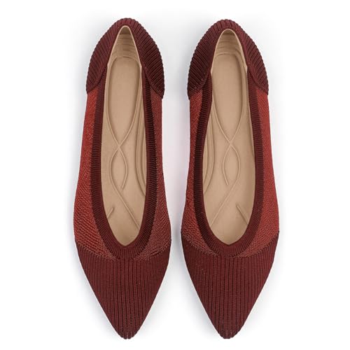 Womens-Flats-Shoes-Pointed-Toe-Knit-Ballet-Comfortable-Dressy-Mesh-Flat