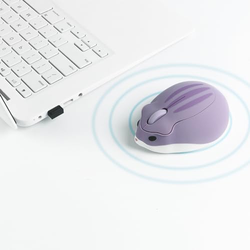 Dpisuuk ワイヤレスマウス、かわいいハムスターマウス、2.4GHzのサイレントクリックアニマルマウス ランダムカラーコードホルダー1つ付き USBコードレス ゲーミングマウス ノートパソコン/ノートブック/MacBook/グレーパープル用