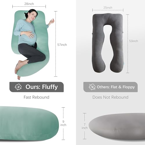 Image of MOON PARK Pregnancy Pillows for Sleeping - U Shaped Full Body Maternity Pillow with Removable Cover - Support for Back, Legs, Belly, Hips - 57 Inch - Turqouise - Cooling Cover
