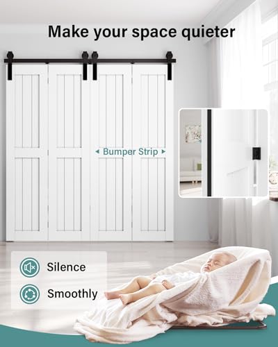 WINSOON 6FT/183CM Bifold Sliding Door Kit Folding Barn Door Sliding Track Kit Black Closet Rail Roller Bi Folding Door - Image 4
