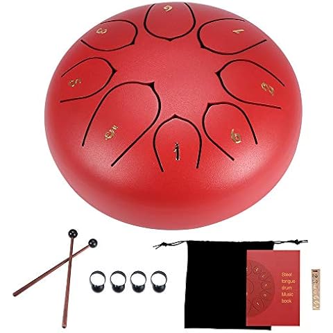 6-10 Inch Steel Tongue Drum Handpan Drum, Laiashley Metal Hand Drum Kit Percussion Steel Drum Instrument with Mallets, Mallet Bracket,Tonic Sticker and Music Book Cover