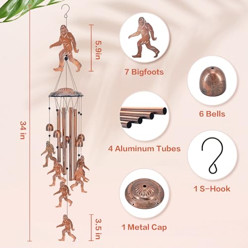 Bigfoot Wind Chimes Outdoor Big Foot Sasquatch Gifts for Men/Women/Dad/Grandpa Birthday Gift Memorial Metal WindChimes for Outside/Indoors, Home, Lawn, Porch, Patio, Garden Decor, Yard Decoration