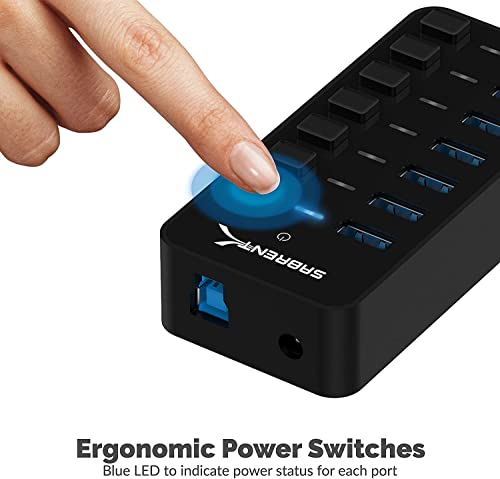 Sabrent 36W 7 Port Usb 3.0 Hub With Individual Power Switches And Leds Includes 36W 12V/3A Power Adapter (Hb-Bup7) #TOP2