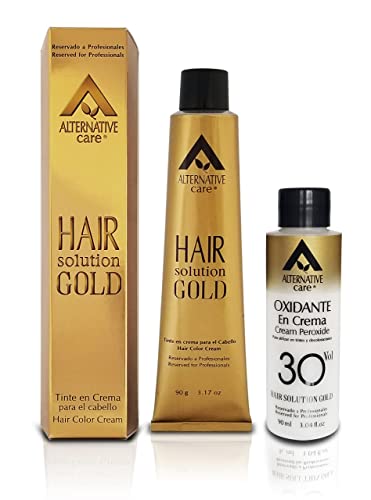 Coloración, Beauty Tinte en crema Profesional ALTERNATIVE CARE - Tintes HAIR SOLUTION GOLD con su Oxidante en Crema. Coloración Permanente para el Cabello de USO PROFESIONAL....