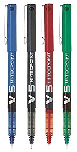 Image of Pilot Hi-Tecpoint V5 Liquid Ink Rollerball Pen - Fine Tip - (Blue, Black, Red, Green)