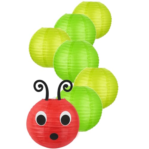 Image of LYART 7 Pcs Hungry Caterpillar Paper Lanterns Decoration for School Classroom Birthday Party and Caterpillar Theme Party Ceiling Hanging Decor, with Eyes Mouth Feelers Glue Point (7Pcs 10In Green)