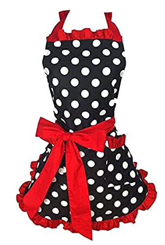 Kitchen Aprons Woman Retro Vintage Girl Polka Dot Cooking Pinafore Christmas Apron Dress (Dot Red) #TOP22