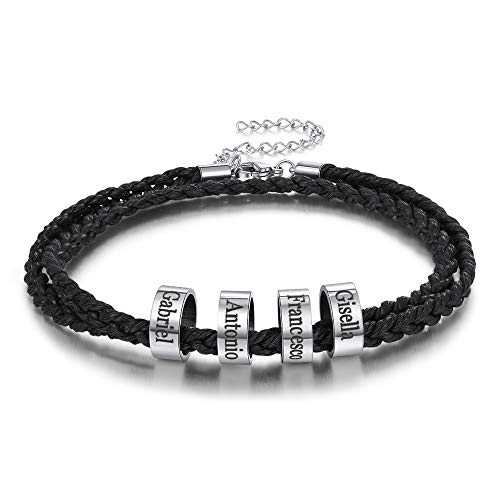 Ashleymade Personalisiertes Herren Armband, Silberne Perlen Kann Name Gravieren Rostfreier Stahl Gewebte Armband Vati Vatertagsgeschenk Cover