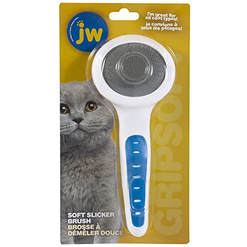 Image of JW Petmate GripSoft Cat Brush, White /Blue, 2 Pack (Ideal for Long & Short Haired Cats, Undercoat Removal)