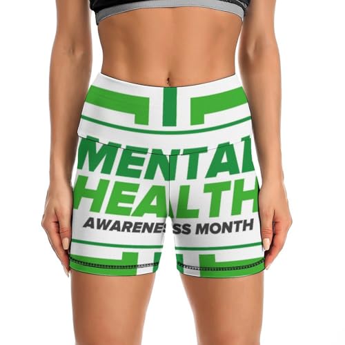 JYYAU Mental Health Awareness Month High Waist Yoga Shorts for Women Athletic Shorts Leggings Running Pants Black