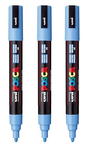 Image of posca PC-5M Water-Based Paint Markers, Reversible Medium Tip (1.8-2.5mm), Sky Blue, 3 Count