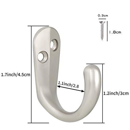 Ibosins 15Pcs Coat Hooks Wall Mounted Single Prong Robe Hook For Hanging Towel Hooks With 30 Screws For Bags, Hat, Cap, Scarf, Cup (Silvery) #TOP2