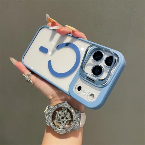Étui magnétique pour iPhone 15 Plus bleu sierra transparent et pliable