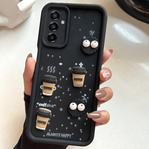 Image of COLORflow Back Cover Compatible with Samsung Galaxy S23 FE 5G | Cute Fun Cartoon 3D Ball Coffee Silicone Case (Black) | Designer Camera and Body Protected Back Cover