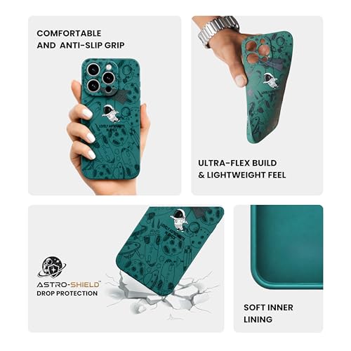Image of Cosmic Silicone Astronaut Case for iPhone 14 Plus, Cute Soft Touch Designer Protective Cover, AstroShield Shockproof Defense with Matte Anti-Slip Grip | Lunar Mint