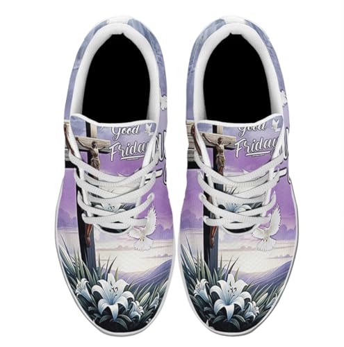 Sonzj-II Good Friday Christian Cross Jesus Running Shoes for Men Women, Comfortable Lightweight Tennis Shoes Mesh Walking Sneaker