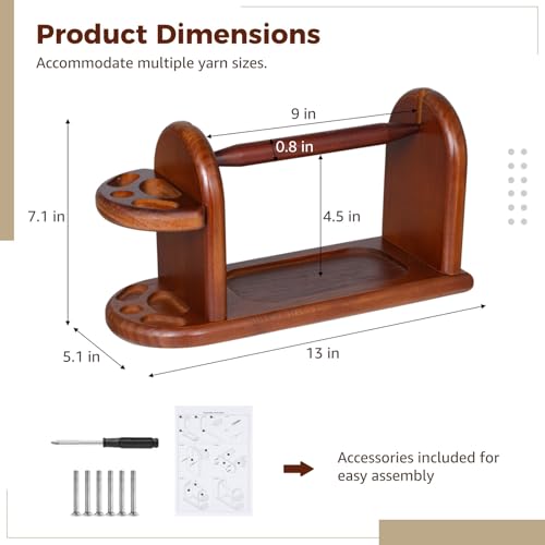 Image of Wooden Yarn Holder, Yarn Ball Spinner for Crocheting, Crochet Yarn Dispenser with Slots, Embroidery Yarn Rack Stand for Knitting, Present for Knitting Lovers