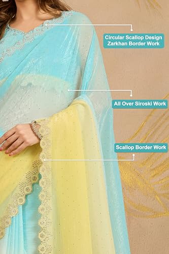 Image of TRENDMALLS Women's Tussar Silk Siroski With Zarkan Work Saree with Unstitch Blouse Piece