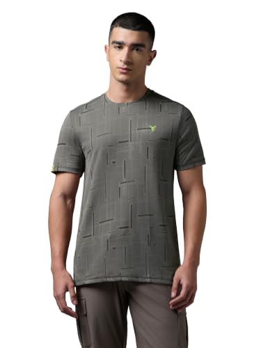 Image of Men Jacquard Slim Fit Round Neck Sports T-Shirt with Double Cool Cooling Technology, UPF 50+ UV Protection, Quick Dry, Anti Odour, Stretch Performance Gym, Running & Workout T-Shirt
