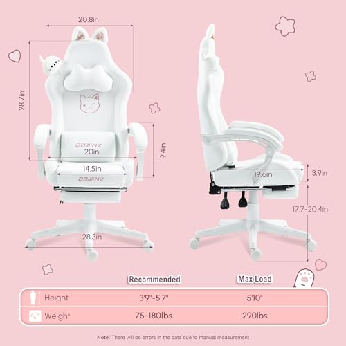 Dowinx Gaming Chair for Adults with Footrest, Ergonomic Cat Ear Computer Chair, Reclining Gamer Chair with Headrest and Massage Lumbar, 290 lbs by Dowinx - Image 8