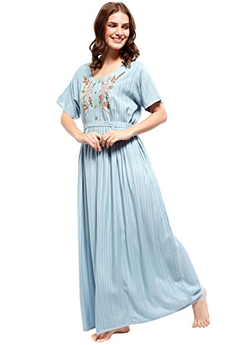 Image of ZEYO Women's Rayon Floral Embroidery Ghera Above The Knee Nighty Night gown 5683