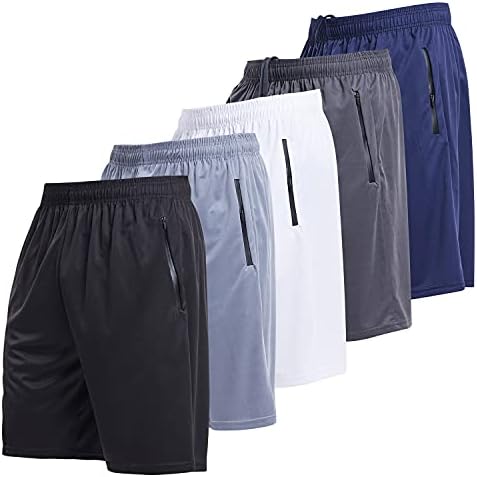 Ultra Performance Mens 5 Pack Athletic Running Shorts, Basketball Gym Workout Shorts for Men with Zippered Pockets