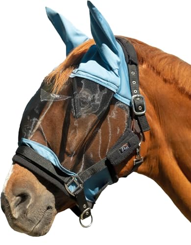 Masque anti-mouches HKM Pur-sang bleu gris pour cheval