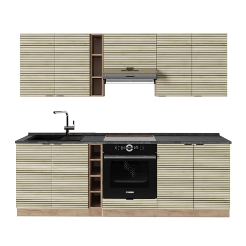 Vicco Cuisine Fame-Line, Chêne lambris/chêne doré, 235cm, PT Anthracite, pour Une Extension personnalisée avec des modules compatibles