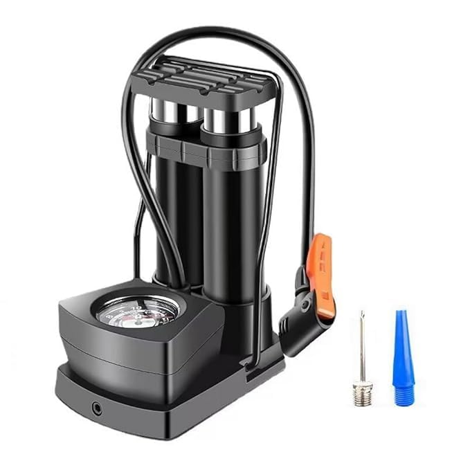 Portable High Pressure Double Cylinder Foot Activated Air Pump Compressor Air Pump for Car, Bike, Bicycle, Football Pump fits Universal Presta and Schrader-picture-23