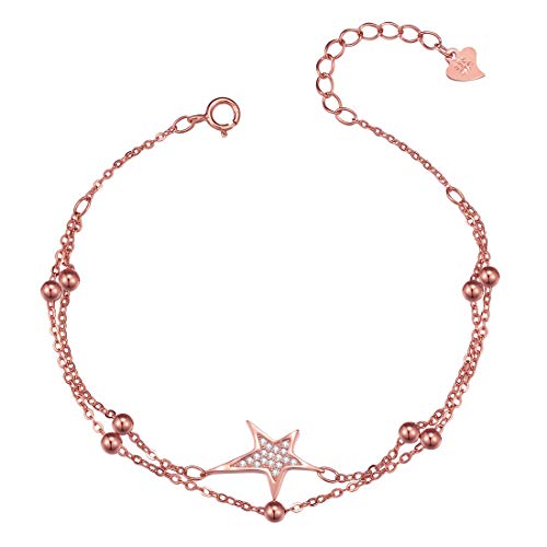 Pulsera de niña de Plata 925 hipoalergénica con estrella antienganches en oro rosa