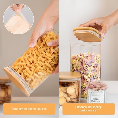 Image of 1200ML Premium Glass Food Storage Jars with Airtight Bamboo Lid Set of 4 Glass Storage jar For Serving Tea, Coffee, Flour, Sugar, Candy,Cookie,Spice and More