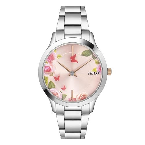 Image of Helix by Timex Analog Watch for Women with Pink Round Dial & Silver Stainless Steel Bracelet Band Water Resistant Women's Wrist Watches - TW053HL06