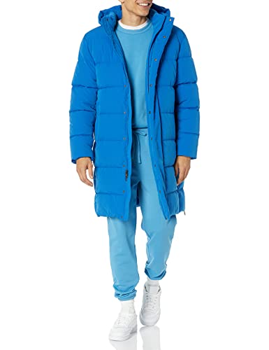 Amazon Essentials Men's Hooded Long Puffer Coat, Bright Blue, Large