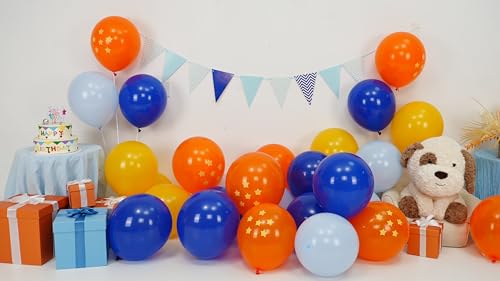 Image of Blue and Orange Balloons, 30 Pcs 12inch Royal Blue Gold Latex Orange Balloons White Balloon for Kids Boys Ball Birthday Baby Shower Party Decoration