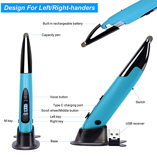 Lychee Optical Pocket Pen Mouse With Voice Control And Bluetooth Function, Wireless Handwriting Mini Mice For Pc Laptop Notebook Computer(Blue) #TOP4