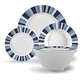 Vajilla porcelana 19 pzs rayas azul