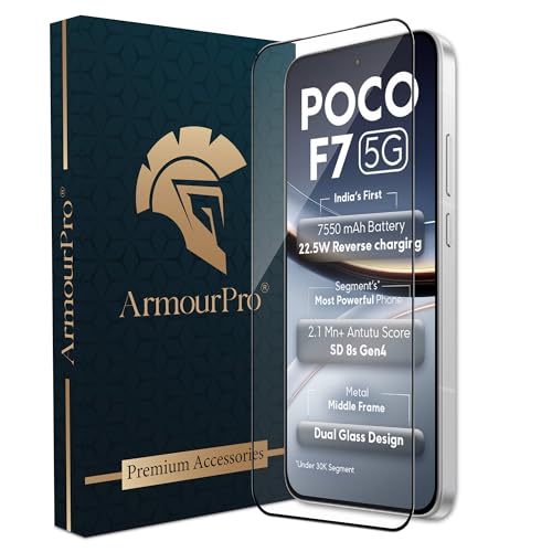 Image of ArmourPro Military Grade Gorilla Tempered Glass Screen Protector For Poco F7 (6.83 Inch) With Edge-to-Edge Protector Coverage and Easy Installation Kit |Black