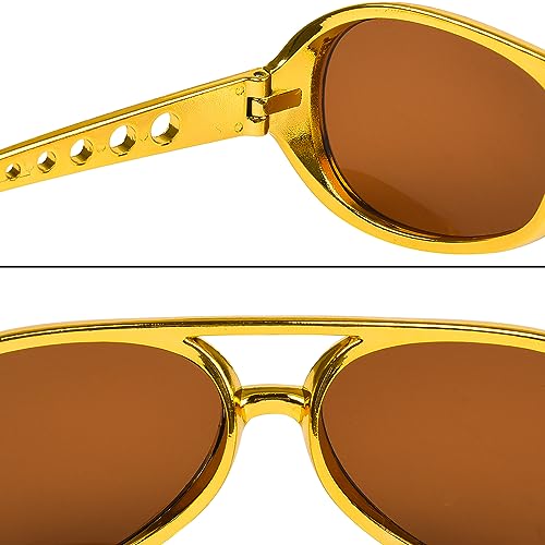 HIXNUG 2Pcs Gold Elvis Glasses Rockstar Style Glasses 50s Glasses Hippie Disco Costume Accessories Halloween Fancy Dress - Image 2