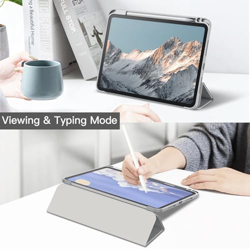 Image of JETech Cover Case for iPad Pro 11-Inch M5 /M4 2025 /2024 (6th /5th Generation) with Pencil Holder, Clear Transparent Back Shell Slim Stand Shockproof Tablet Cover, Auto Wake /Sleep (Silver)