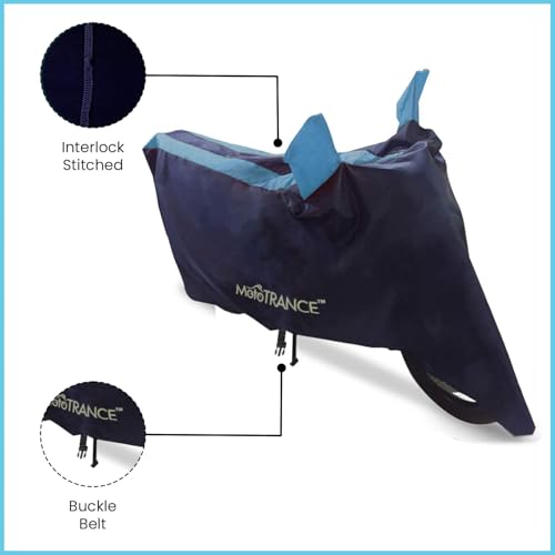 Image of Mototrance All Weather Protection Two Wheeler Cover for All Bikes /Royal Enfiled /Upto Pulsar 160CC to 350CC | Anti Dust, Water Resistant, Heat Resistant, UV Proof with Mirror Pocket | Arc Aqua