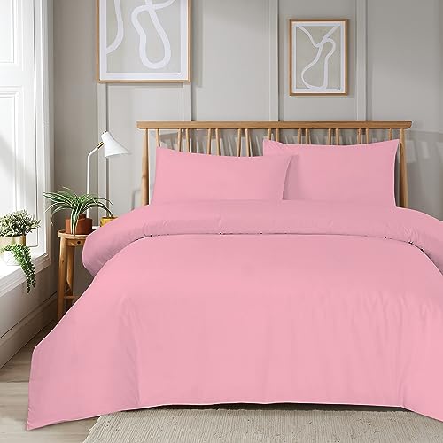 Olivia Rocco Super Soft Plain Duvet Set Ultra-Soft Easy Care Quilt Bedding Bed Cover Sets with Convenient Zip Fastening Luxurious Comfort for a Dreamy Bedroom Makeover, KING BLUSH PINK