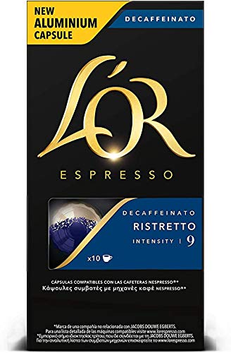 L'Or Espresso Café Ristretto Decaffeinato Intensidad 9   80 cápsulas de aluminio compatibles con máquinas Nespresso (R)* (8 Paquetes de 10 cápsulas)